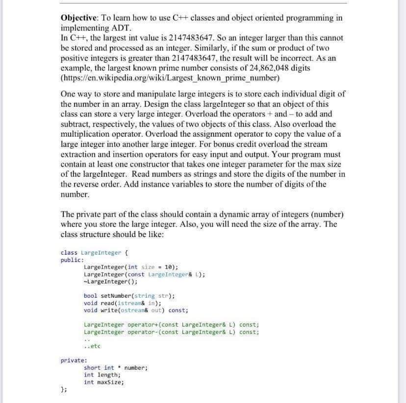 Solved Objective: To leam how to use C++ classes and object | Chegg.com