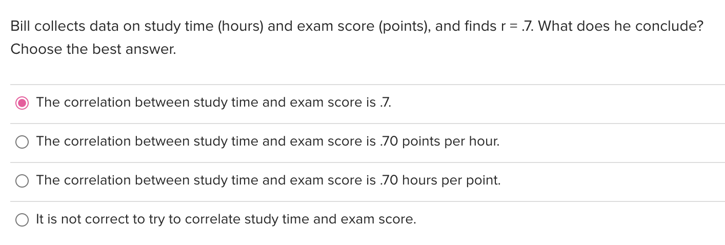 Solved Bill Collects Data On Study Time (hours) And Exam 