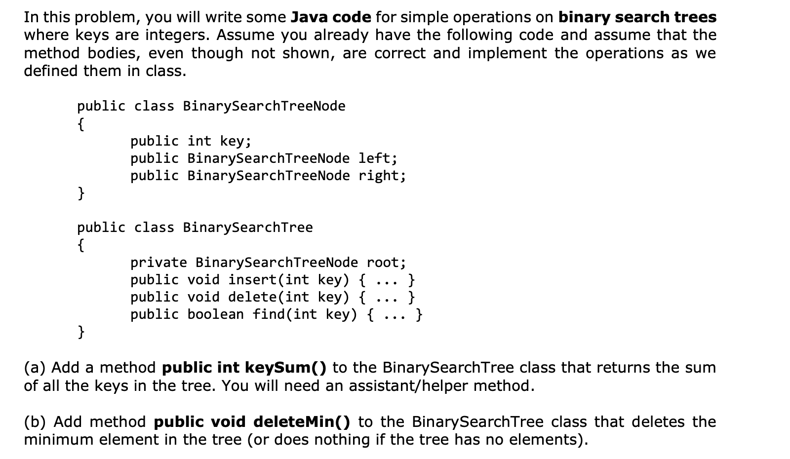 Solved In this problem, you will write some Java code for | Chegg.com