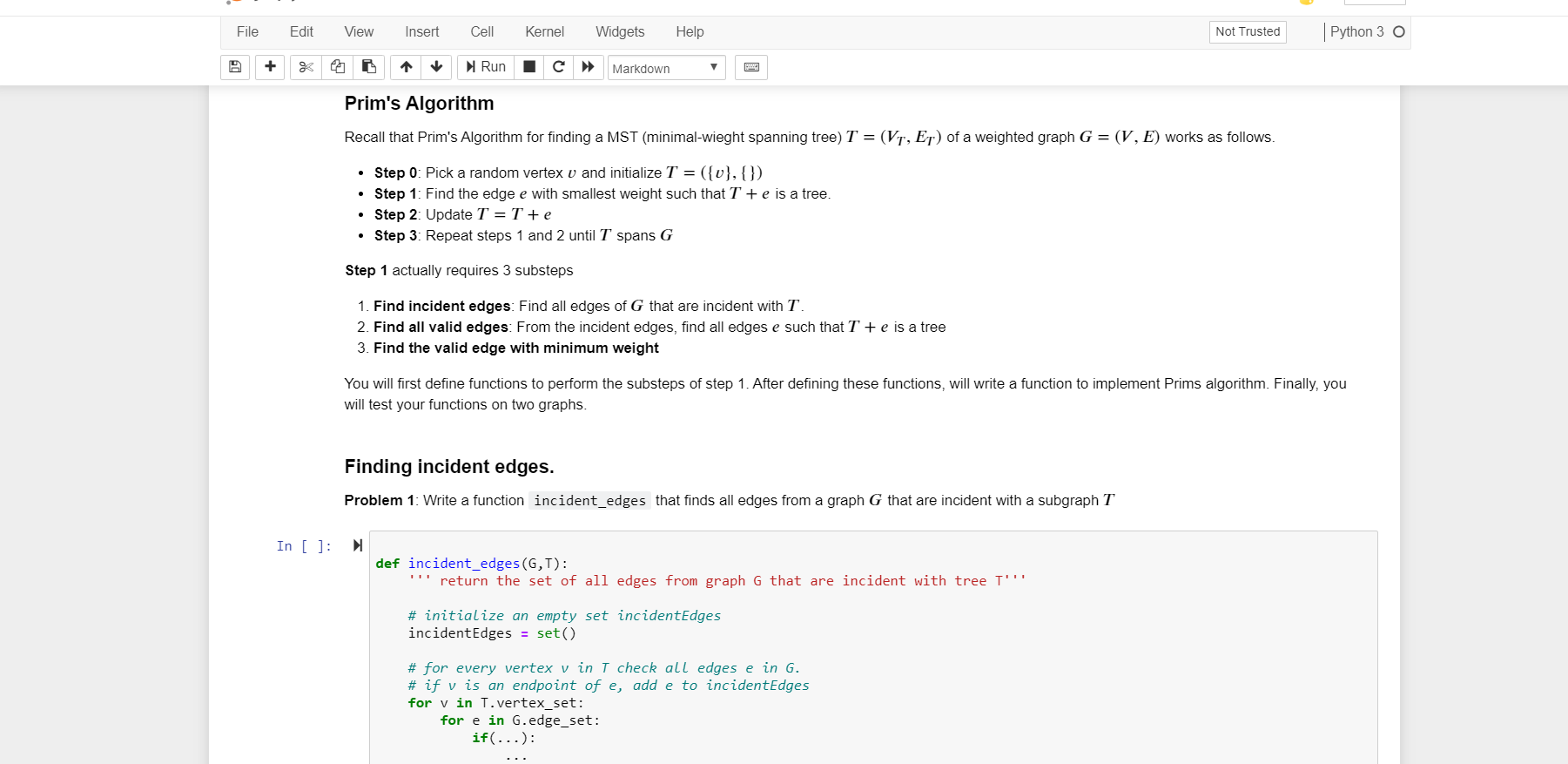 Solved Edit Cell Kernel Widgets Help Trusted Python 3 O File E View B Insert Run Ic Markdown 2 Pr Q