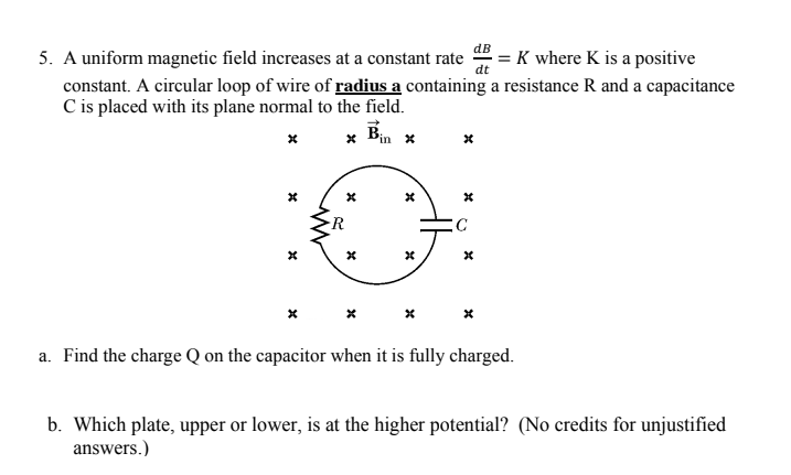 Solved 5. A Uniform Magnetic Field Increases At A Constant | Chegg.com