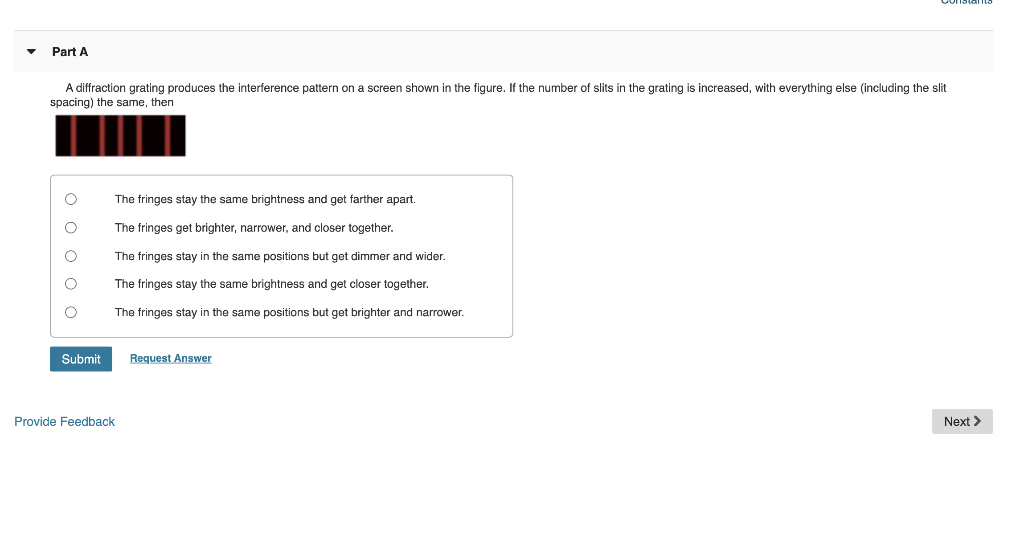 Solved Part A A diffraction grating produces the | Chegg.com