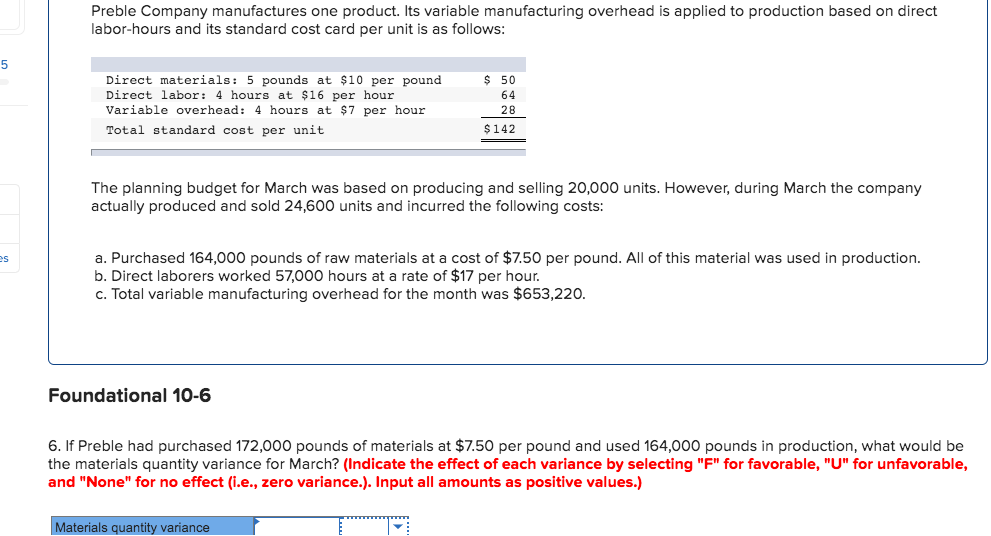 Solved Preble Company manufactures one product. Its variable