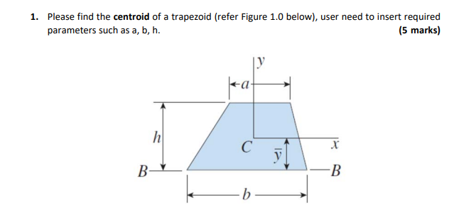 Solved 1. Please find the centroid of a trapezoid (refer | Chegg.com