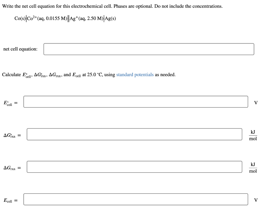 Solved Write the net cell equation for this electrochemical | Chegg.com