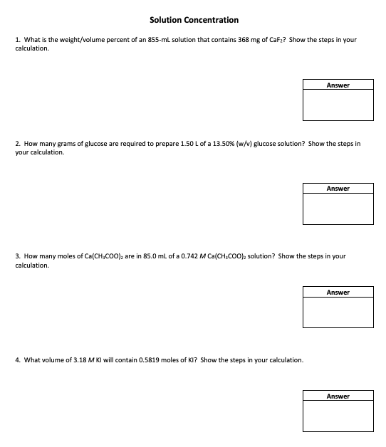Solved Solution Concentration 1. What is the weight/volume