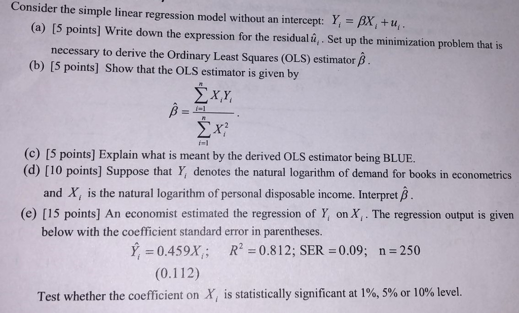 Solved i=1 Consider the simple linear regression model | Chegg.com