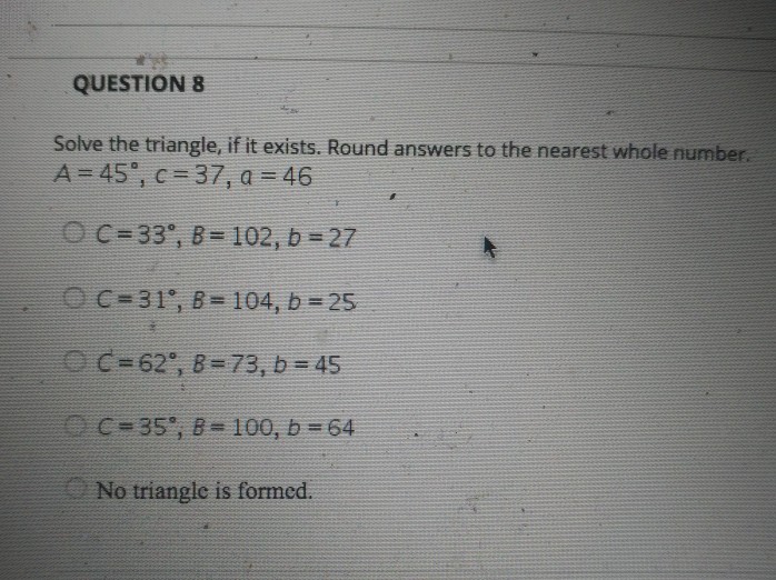 Solved QUESTION 8 А 45", с 37, а 46 С-33", В 102, B-27 О С | Chegg.com