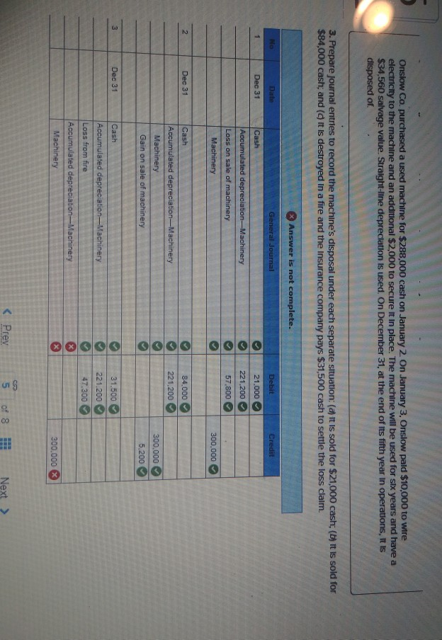 Solved Onslow Co. purchased a used machine for 288,000 cash