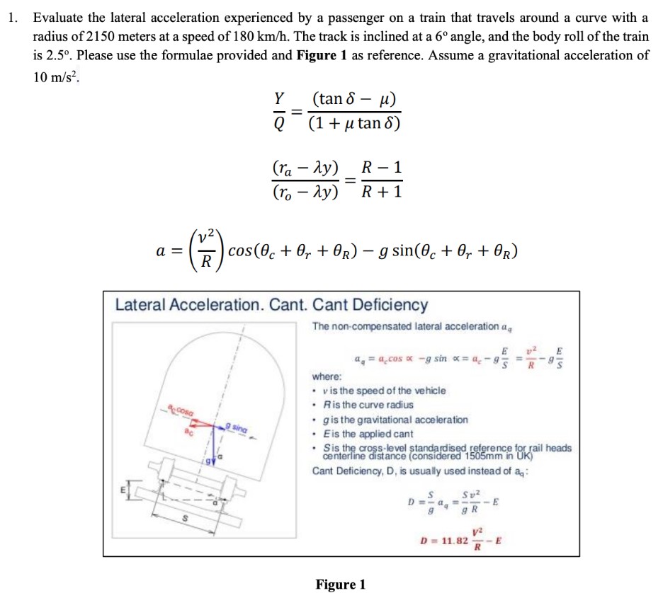 1. Evaluate the lateral acceleration experienced by a | Chegg.com