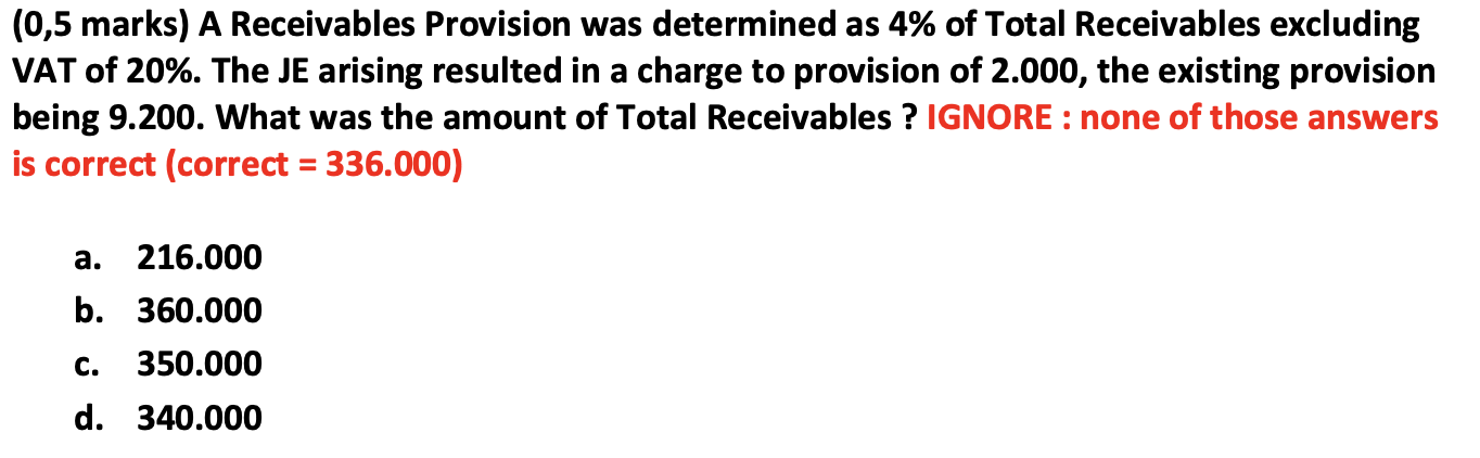Solved (0,5 marks) A Receivables Provision was determined as | Chegg.com