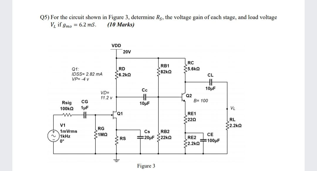 Solved Q5) For the circuit shown in Figure 3, determine Rs, | Chegg.com