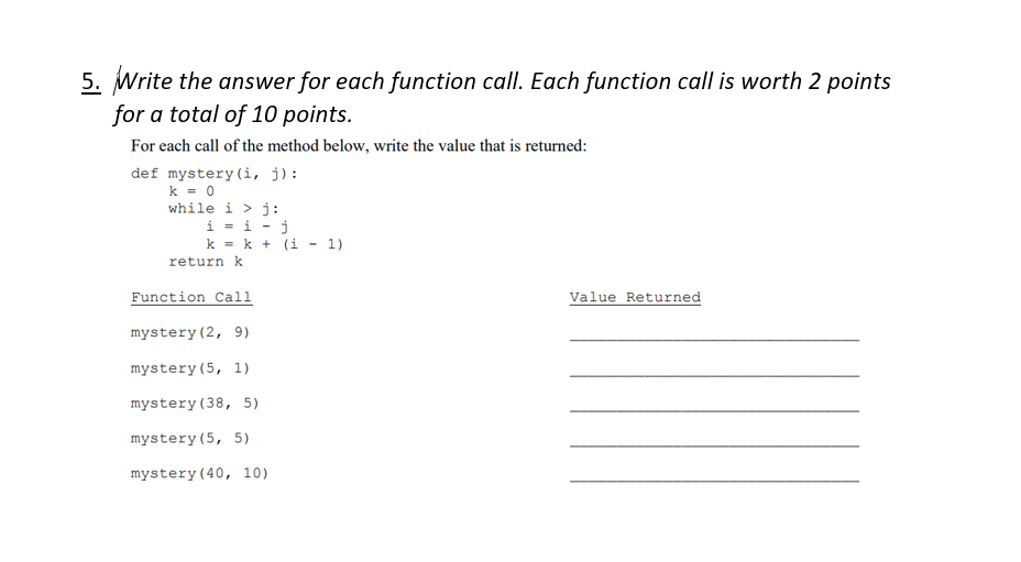 Solved 5. Write the answer for each function call. Each | Chegg.com