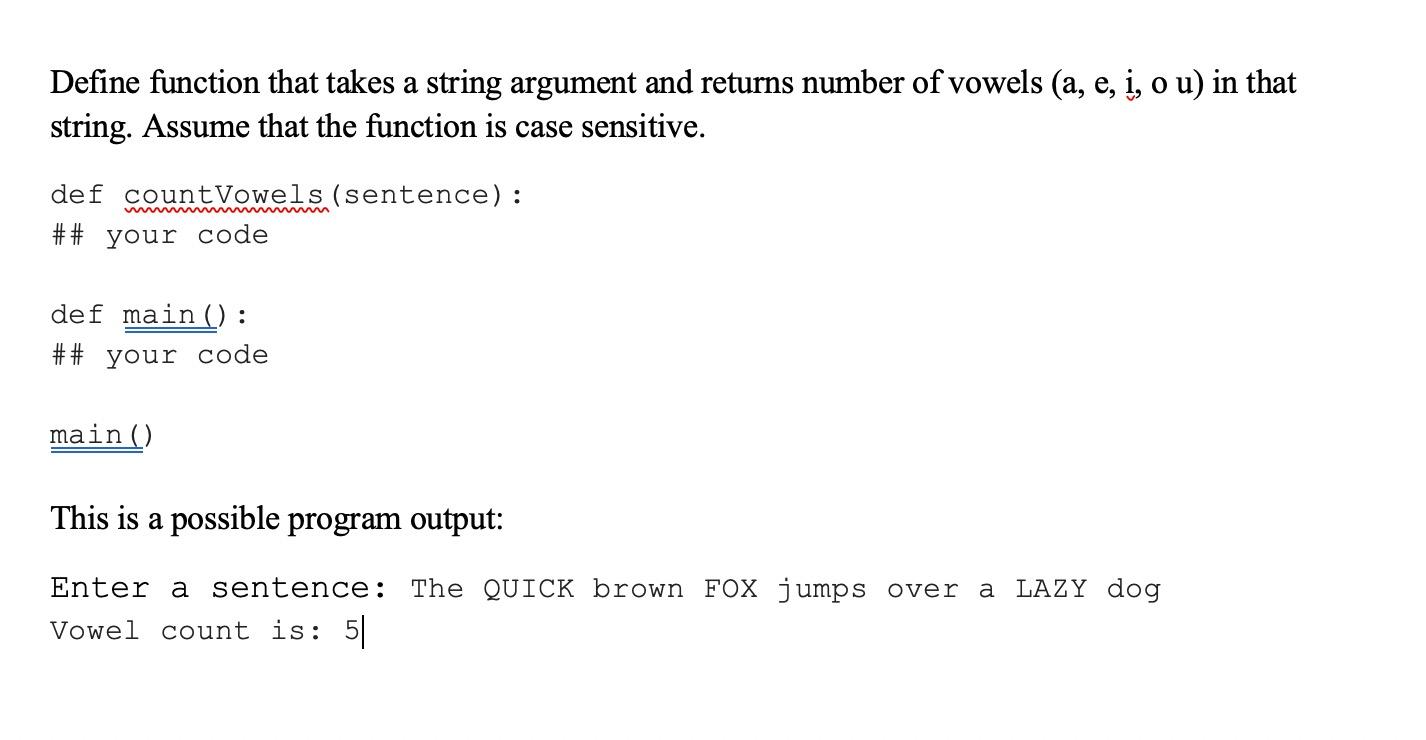 Solved Define function that takes a string argument and | Chegg.com