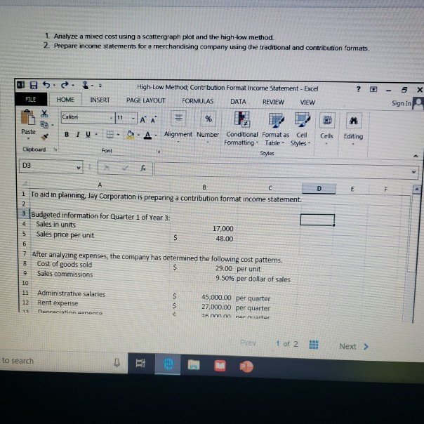 Solved 1. Analyze a mixed cost using a scattergraph plot and