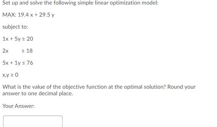 Solved Set up and solve the following simple linear | Chegg.com