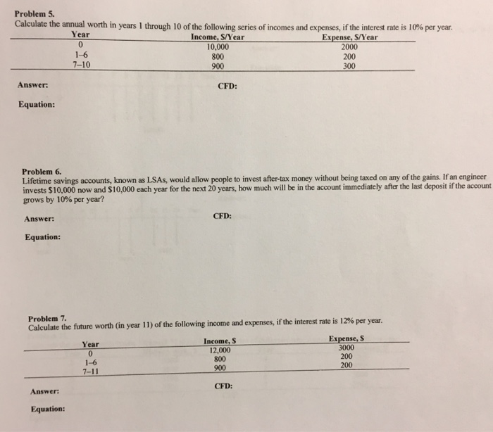 Solved Problem 5. Calculate the annual worth in years l | Chegg.com