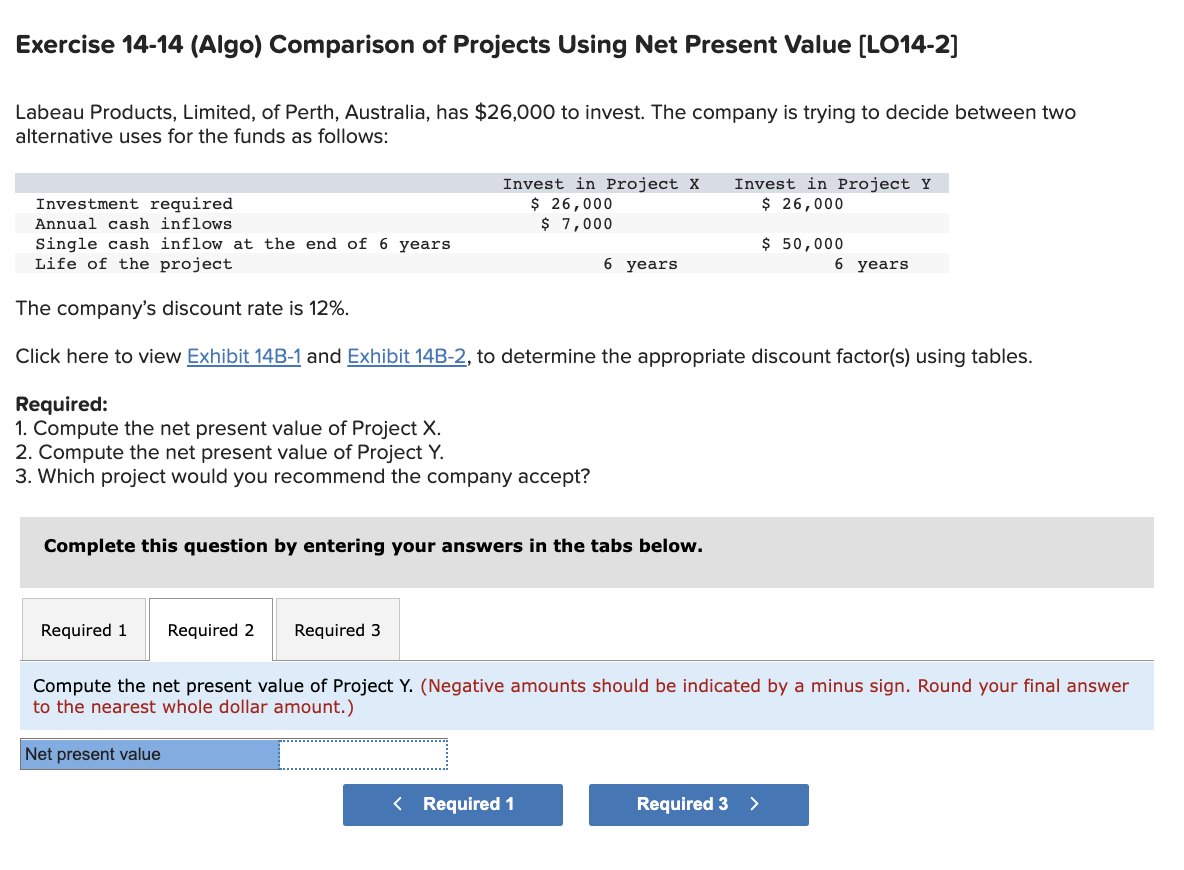 Solved Exercise 14-14 (Algo) Comparison of Projects Using | Chegg.com