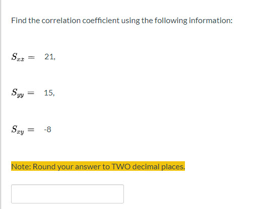 Solved Find the correlation coefficient using the following | Chegg.com