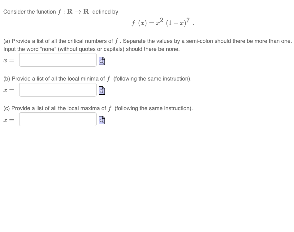 Solved Consider The Function Fr→r Defined By Fxx21−x7 1865