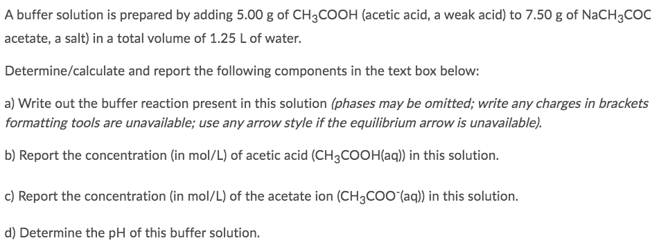 Solved A buffer solution is prepared by adding 5.00 g of | Chegg.com