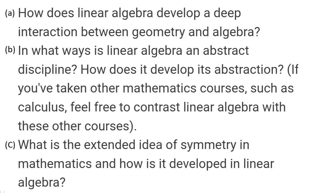Solved (a) How does linear algebra develop a deep | Chegg.com