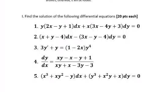 Solved I Find The Solution Of The Following Differential Chegg Com