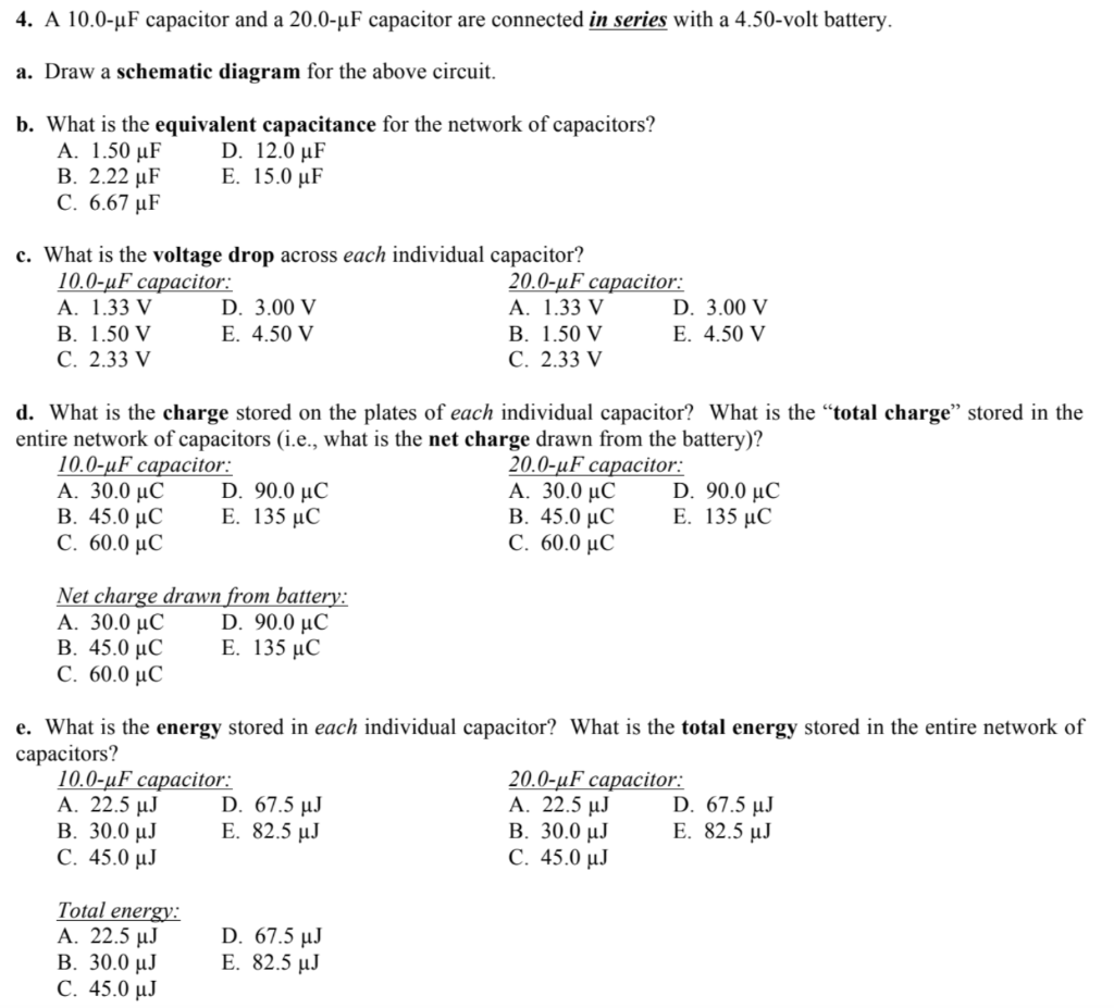 Solved 4 A 10 0 Uf Capacitor And A 0 Uf Capacitor Are Chegg Com