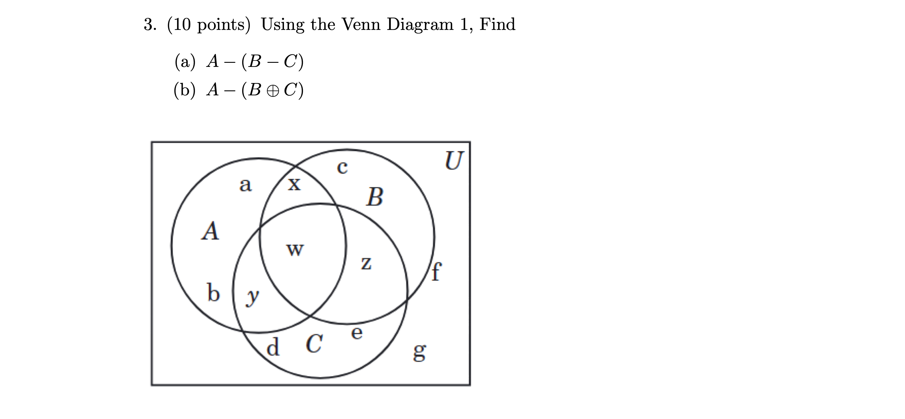 Solved (10 ﻿points) ﻿Using the Venn Diagram 1, | Chegg.com