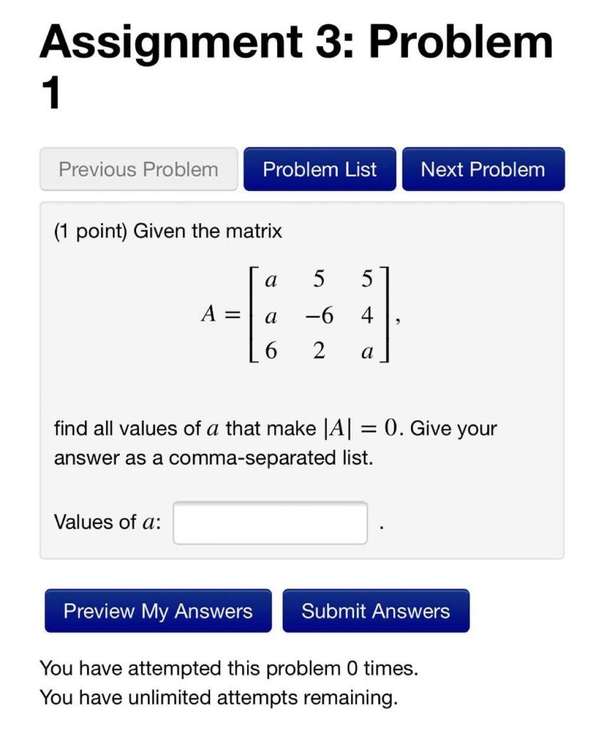 Solved Assignment 3: Problem 1 Previous Problem Problem List | Chegg.com