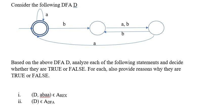 Solved Consider The Following DFA D A B A, B B A Based On | Chegg.com