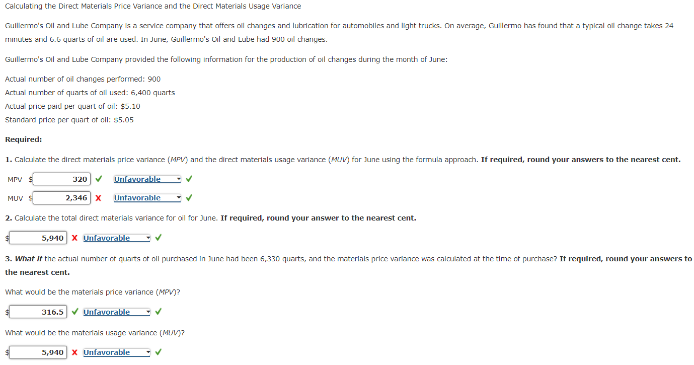 Solved Calculating the Direct Materials Price Variance and