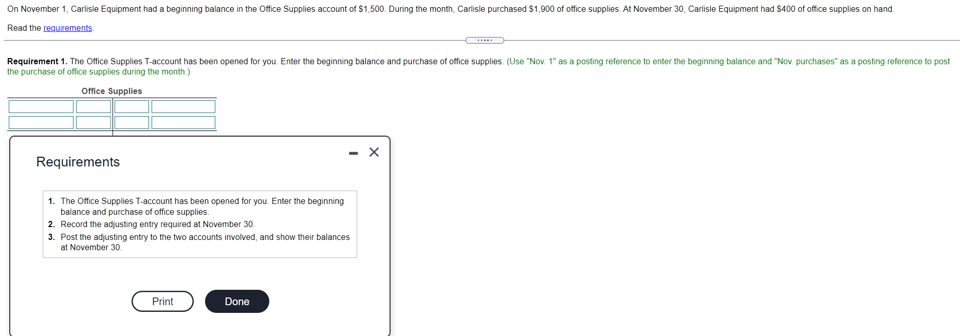 Solved On November 1, Carlisle Equipment had a beginning
