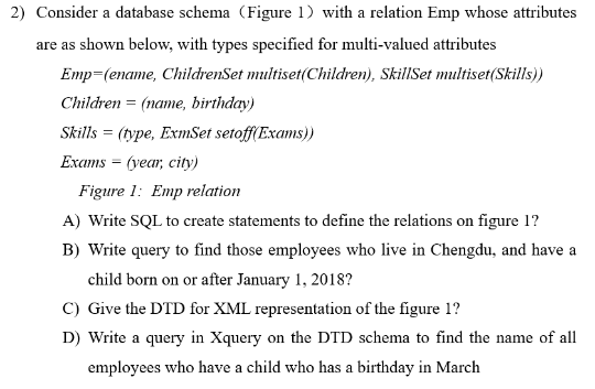 Solved Consider a database schema (Figure 1) with a relation | Chegg.com