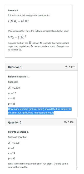Solved Scenario 1 A firm has the following production | Chegg.com