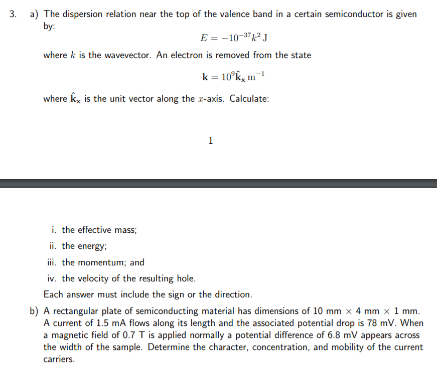 Solved 3. a) The dispersion relation near the top of the | Chegg.com