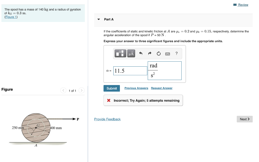 Solved Review The spool has a mass of 140 kg and a radius of | Chegg.com