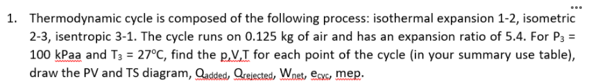 Solved 1. Thermodynamic cycle is composed of the following | Chegg.com