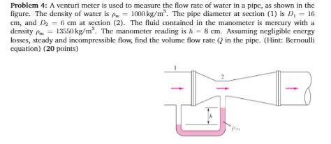 Solved Problem 4: A venturi meter is used to measure the | Chegg.com
