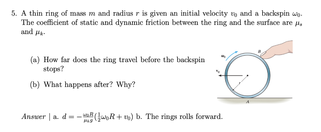 Solved 5. A thin ring of mass m and radius r is given an | Chegg.com