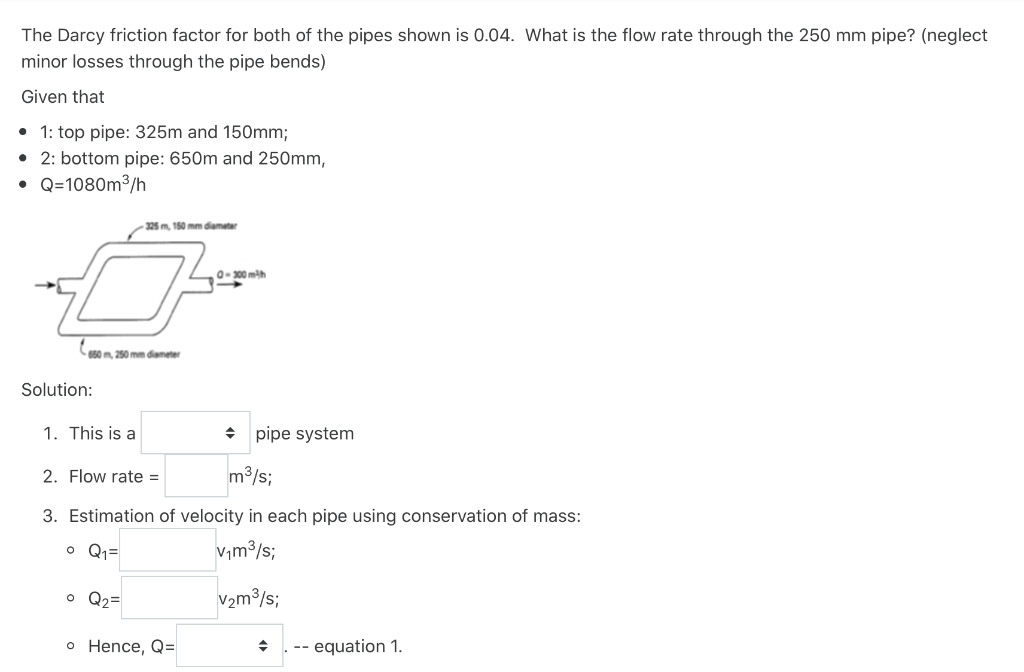 Solved The Darcy friction factor for both of the pipes shown
