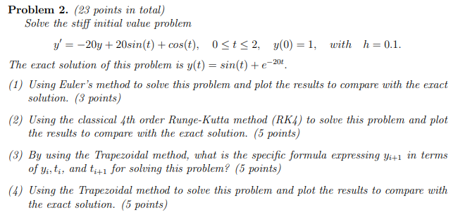 Solving Stiff Problems Solved Problem 2. (23 points in total) Solve the stiff | Chegg.com