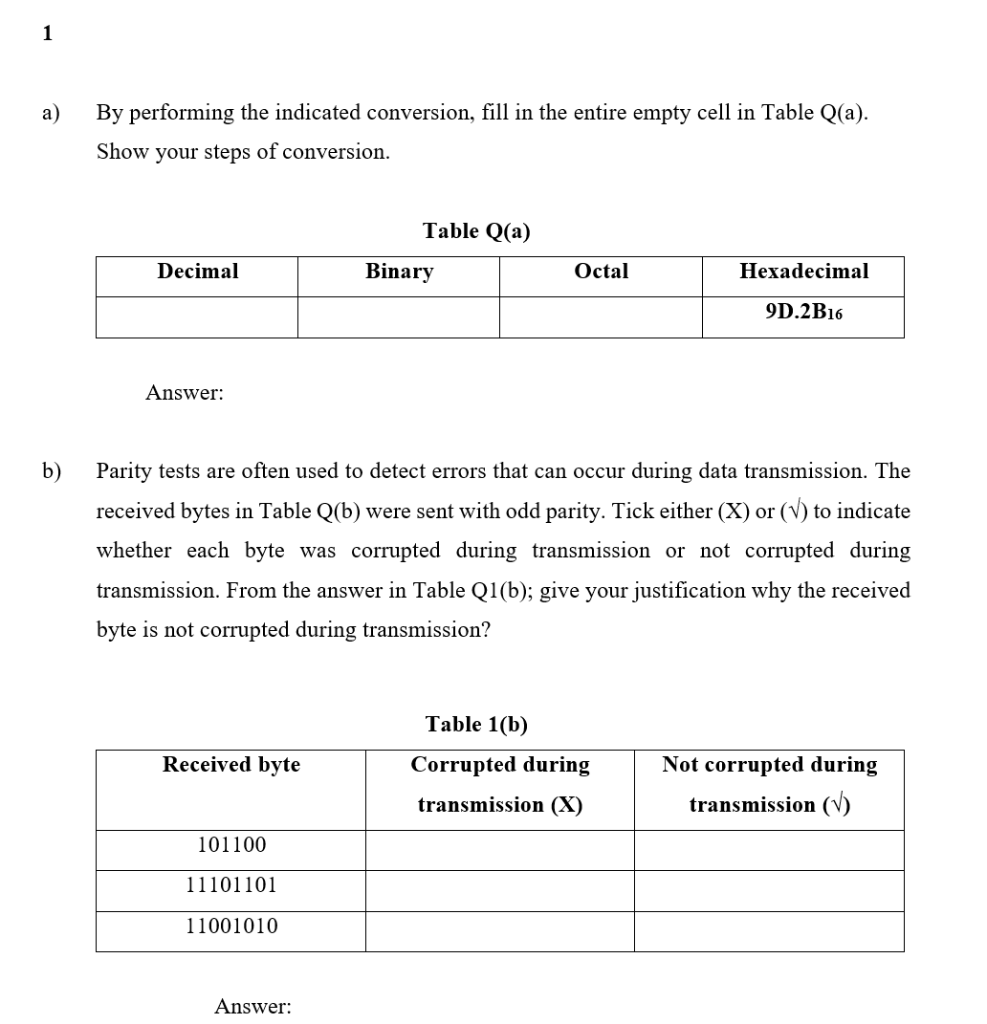 Solved 1 a) By performing the indicated conversion, fill in | Chegg.com