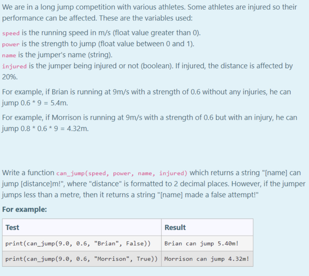 Solved We are in a long jump competition with various | Chegg.com