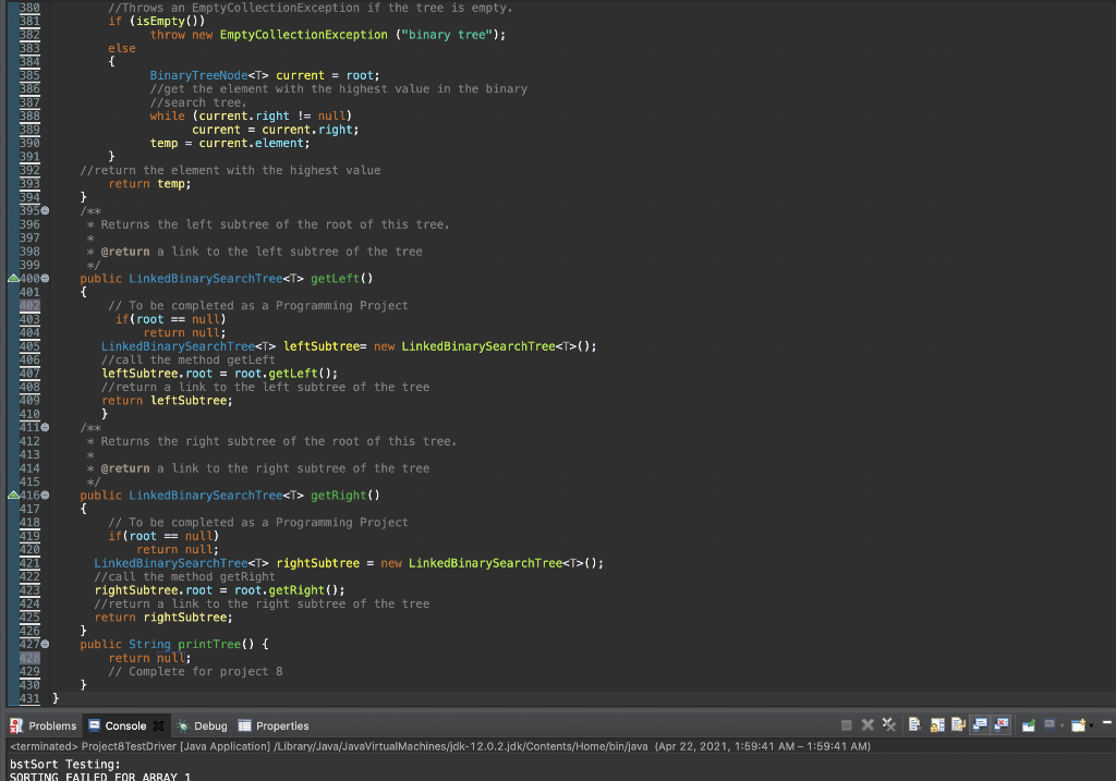 Solved Create a method called printTree() that displays the | Chegg.com