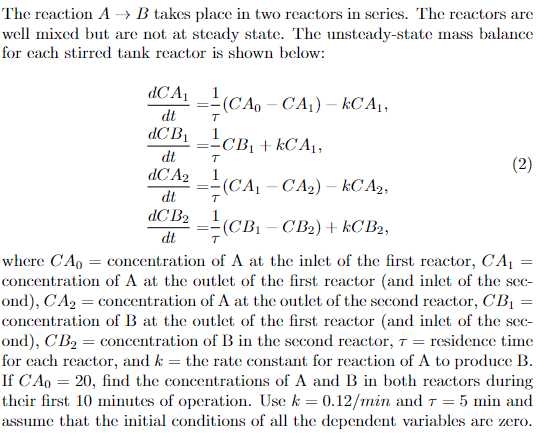 Solved The Reaction A→B Takes Place In Two Reactors In | Chegg.com