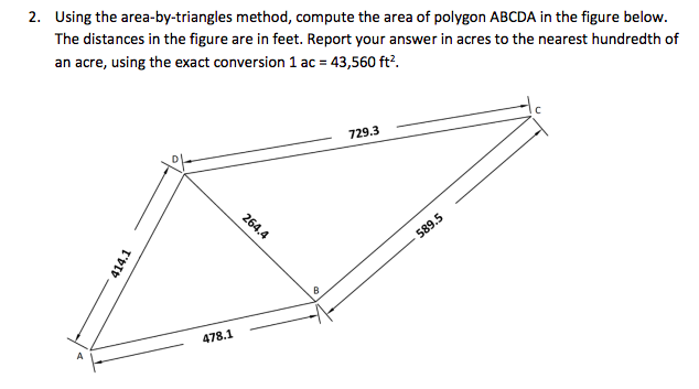Solved 2. Using the area-by-triangles method, compute the | Chegg.com