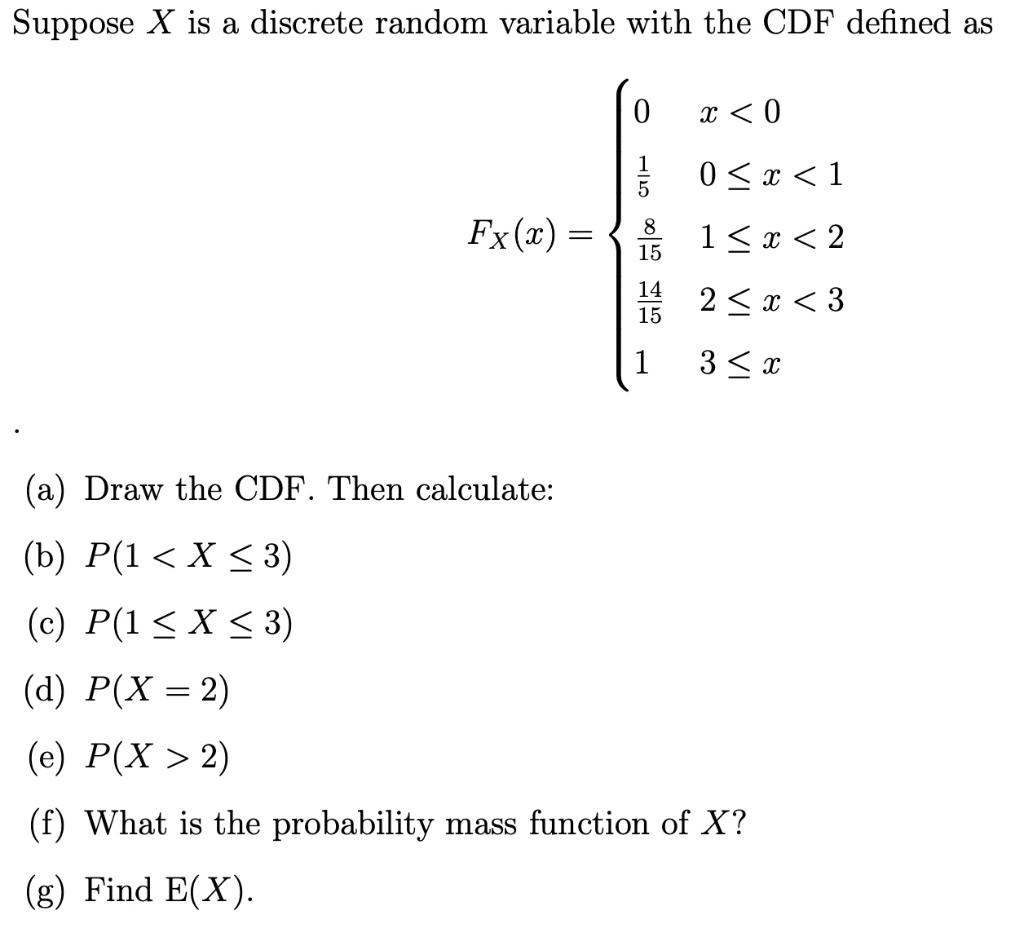 Solved Suppose X is a discrete random variable with the CDF | Chegg.com