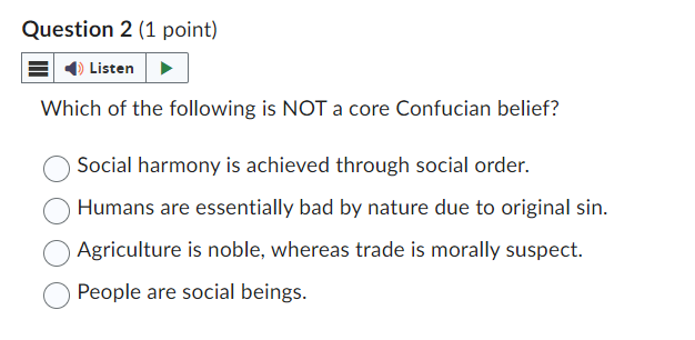 Solved Question 2 (1 ﻿point)Which of the following is NOT a | Chegg.com