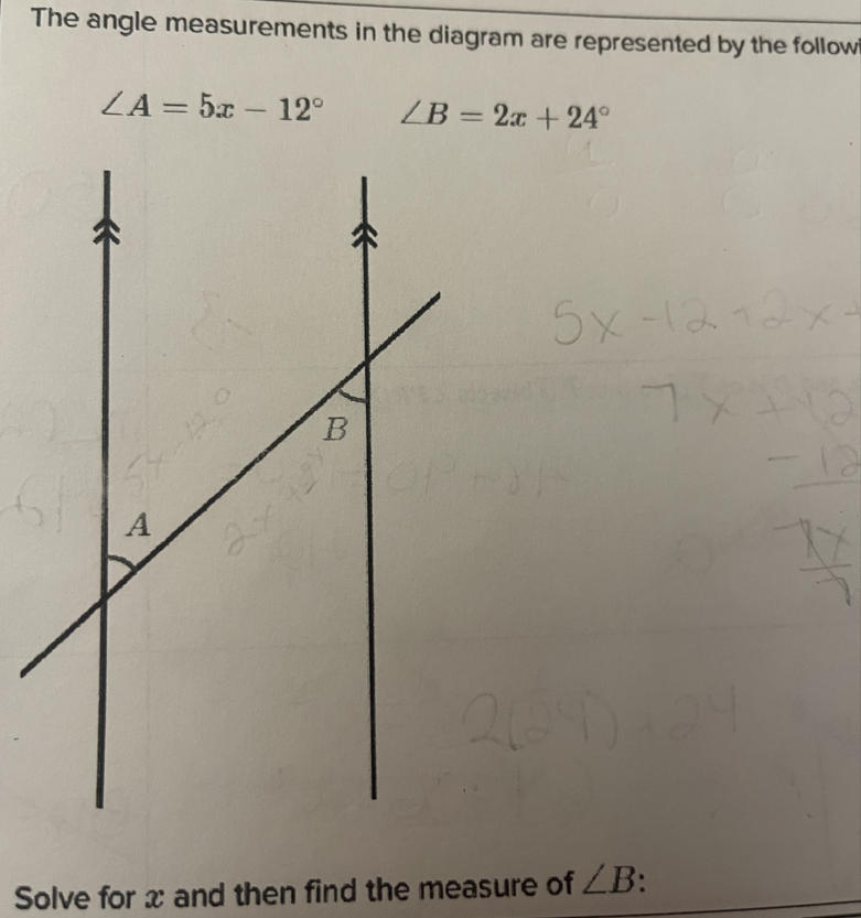Solved The angle measurements in the diagram are represented | Chegg.com